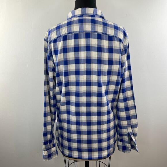 UNISEX Gap Shadow Blue Plaid Slim Fit Button Down Over Sized Shirt Top Medium M - Picture 5 of 9